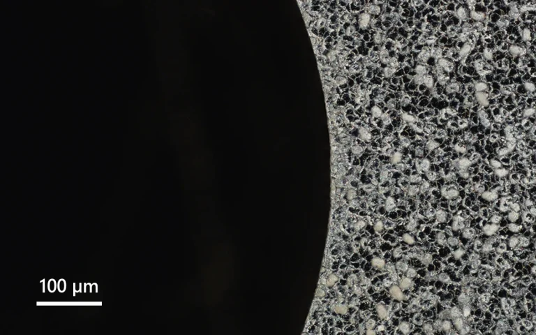 Microscope image of processed FZ-Si wafer edge.