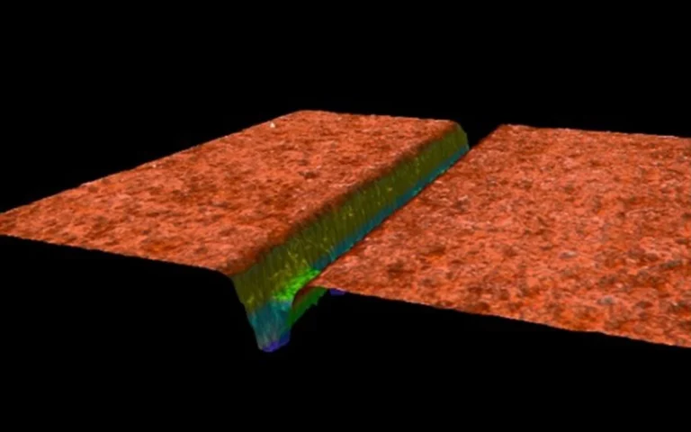 Optical 3D profilometer image of formed groove.