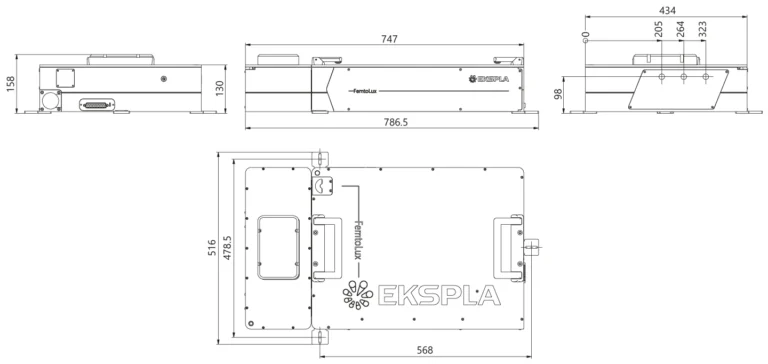 FemtoLux with harmonics module. Laser head outline drawing