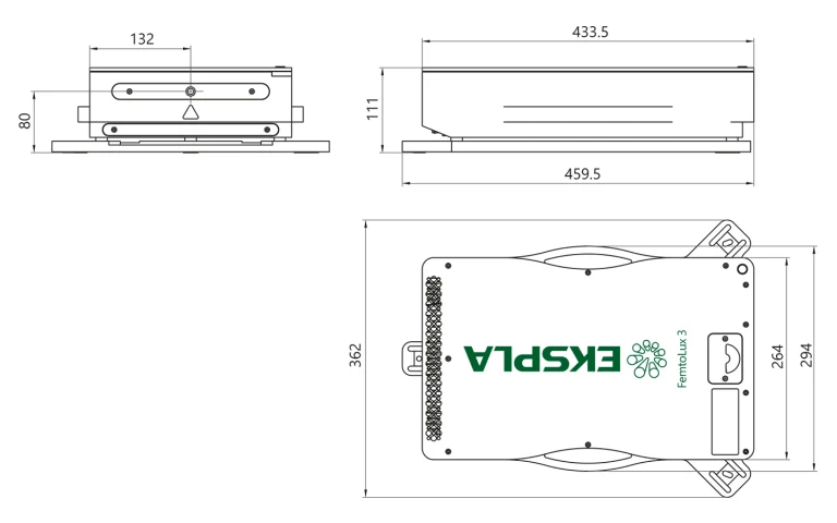 Outline drawings of FemtoLux 3 laser head.