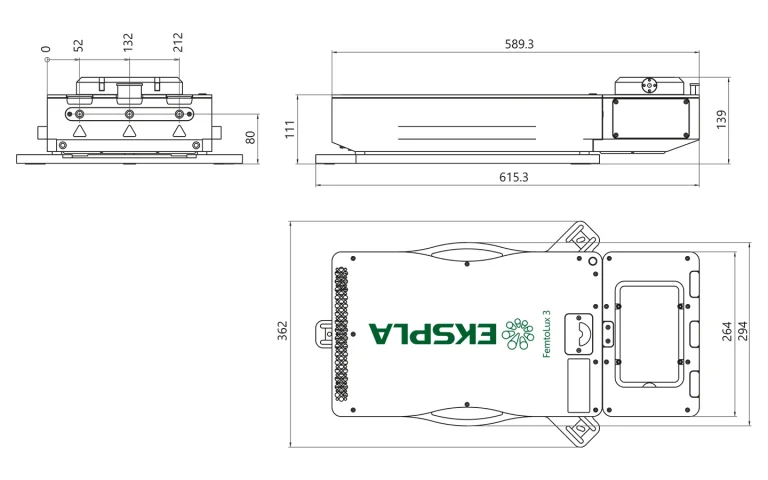 Outline drawings of FemtoLux 3 laser head with second harmonic option.