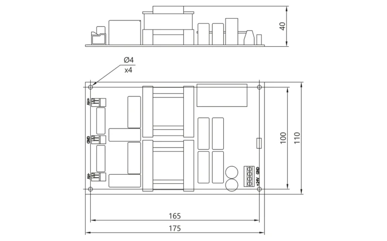 Drawings of open frame HV120Wm power supply.