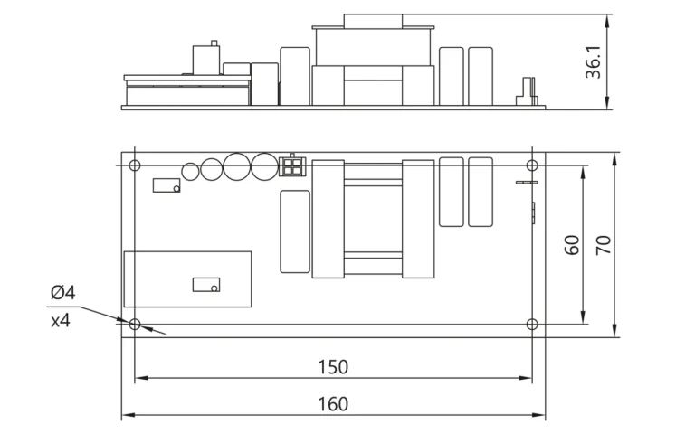 Drawings of open frame HV40Wm power supply.
