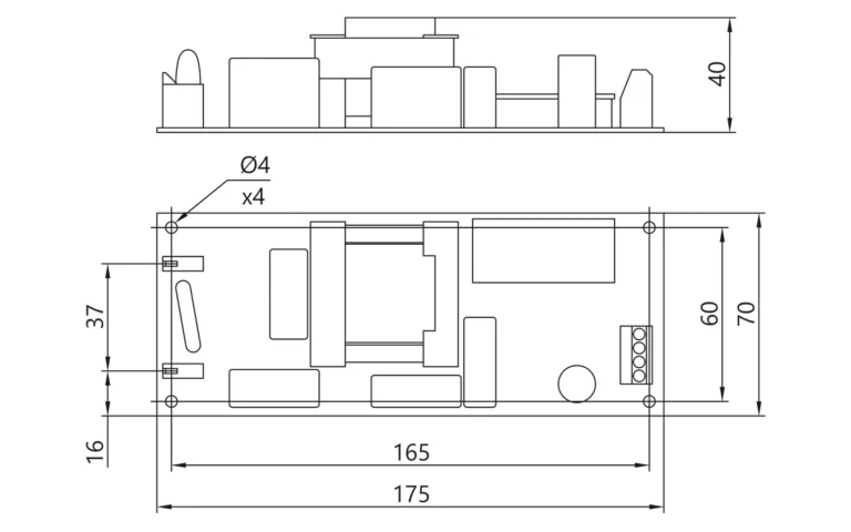 Drawings of open frame HV80Wm power supply.