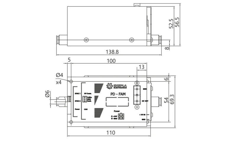 Drawings of PCD-FAM-C Pockels cell drivers.