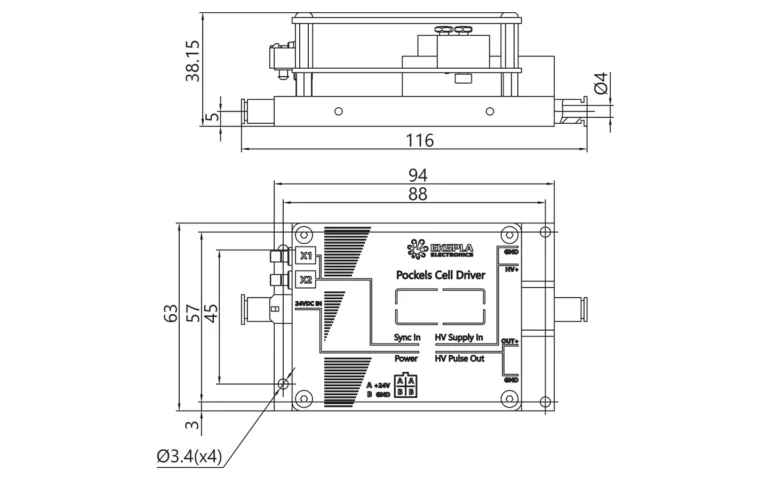 Drawings of PCD-UHR Pockels cell drivers.