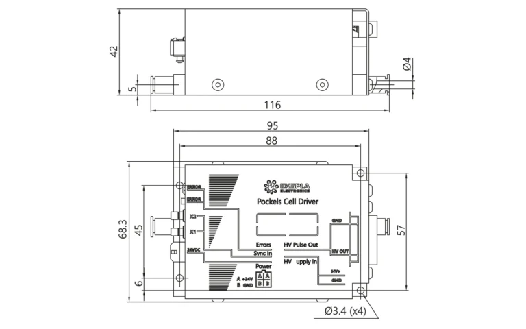 Drawings of PCD-UHR-C-Option1 Pockels cell drivers.