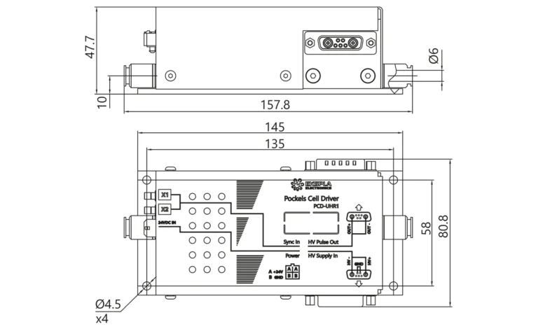 Drawings of PCD-UHR-I-C Pockels cell drivers.