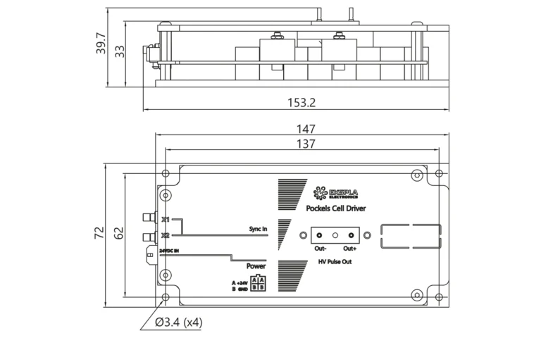 Drawings of PCD-UHR-II and 2PCD-UHR-II Pockels cell drivers.