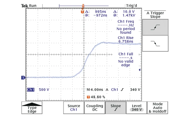 Typical rising front of output pulse in detail