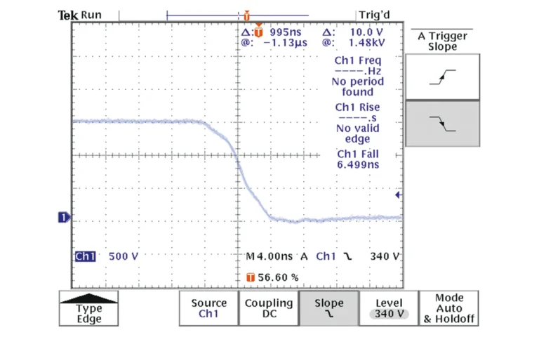 Typical falling front of output pulse in detail