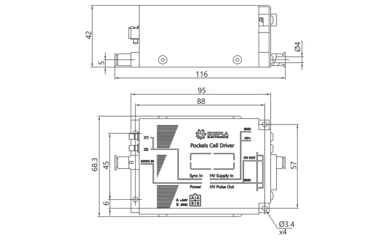 Drawings of PCD-UHRS-C-Option1 Pockels cell drivers.
