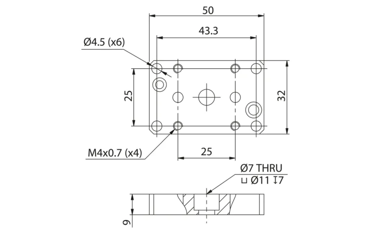 Outline drawing of H4 adapter for KK1 mounting on tilt stage