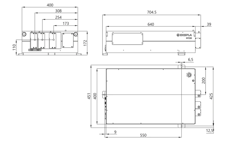 NT230 series laser head dimensions (without options)