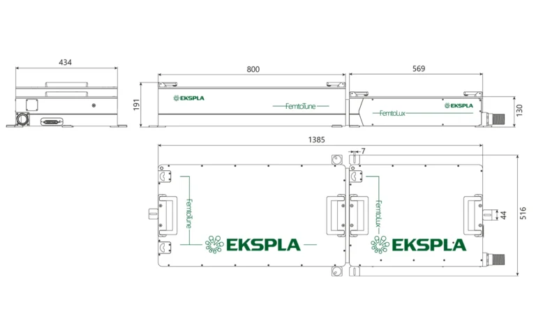 External dimensions of FemtoTune femtosecond tunable wavelength laser system
